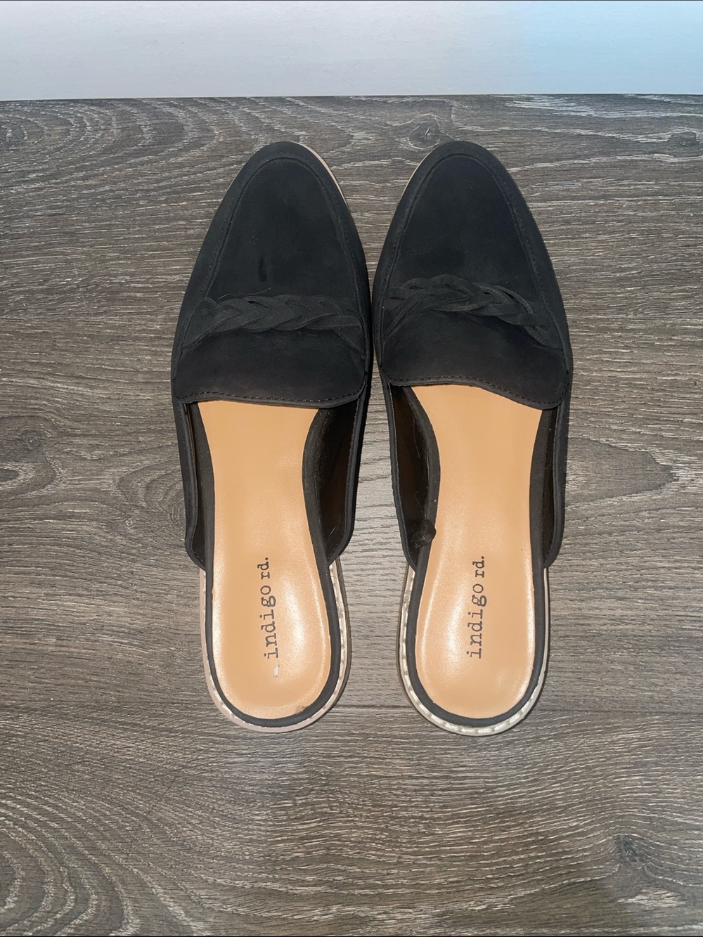 Indigo Black Braided Suede Mules